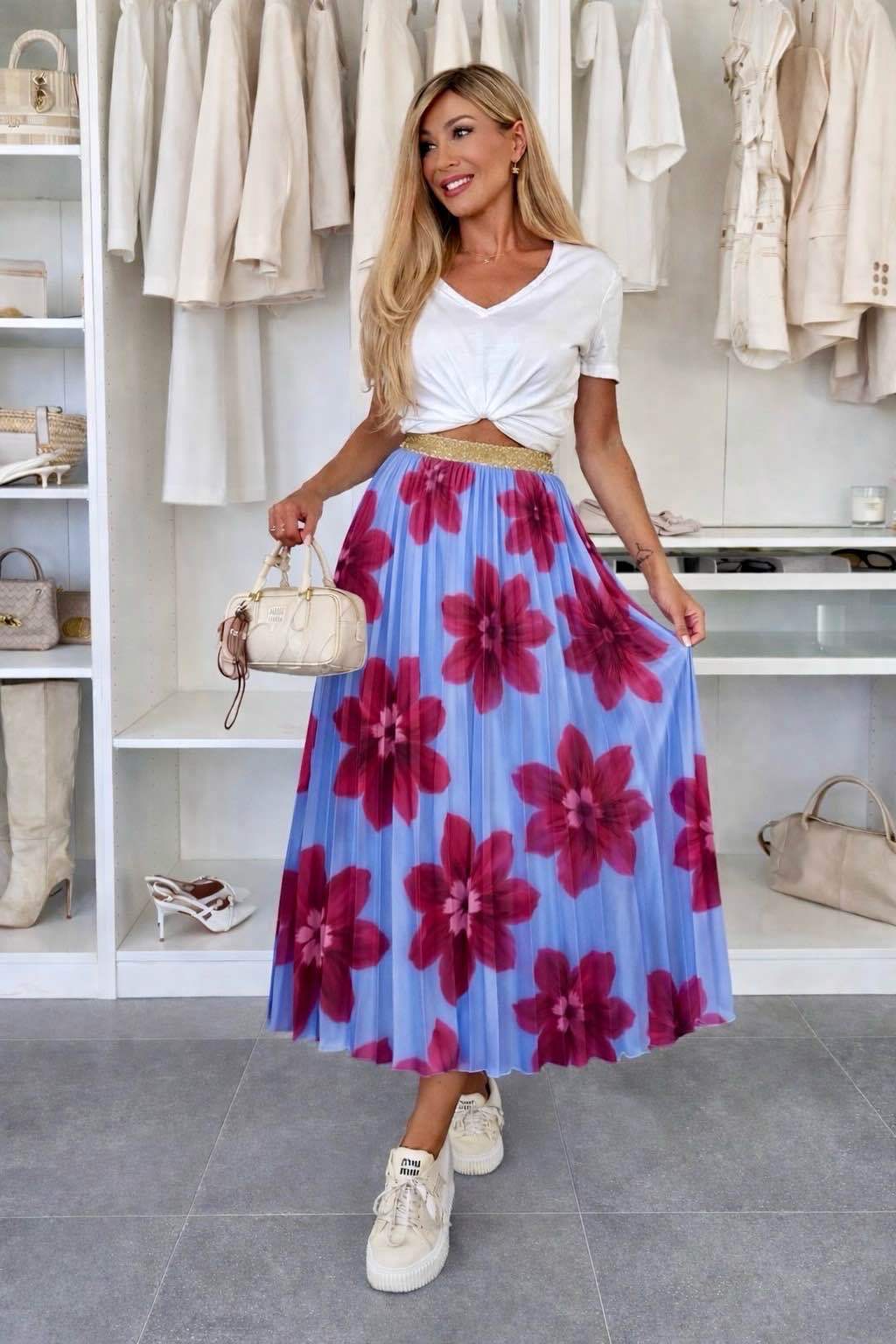 Jupe Plissé Satiné Imprimé Bande Dorée Taille Élastique taille unique (36/42)