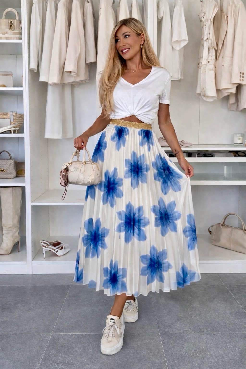 Jupe Plissé Satiné Imprimé Bande Dorée Taille Élastique taille unique (36/42)