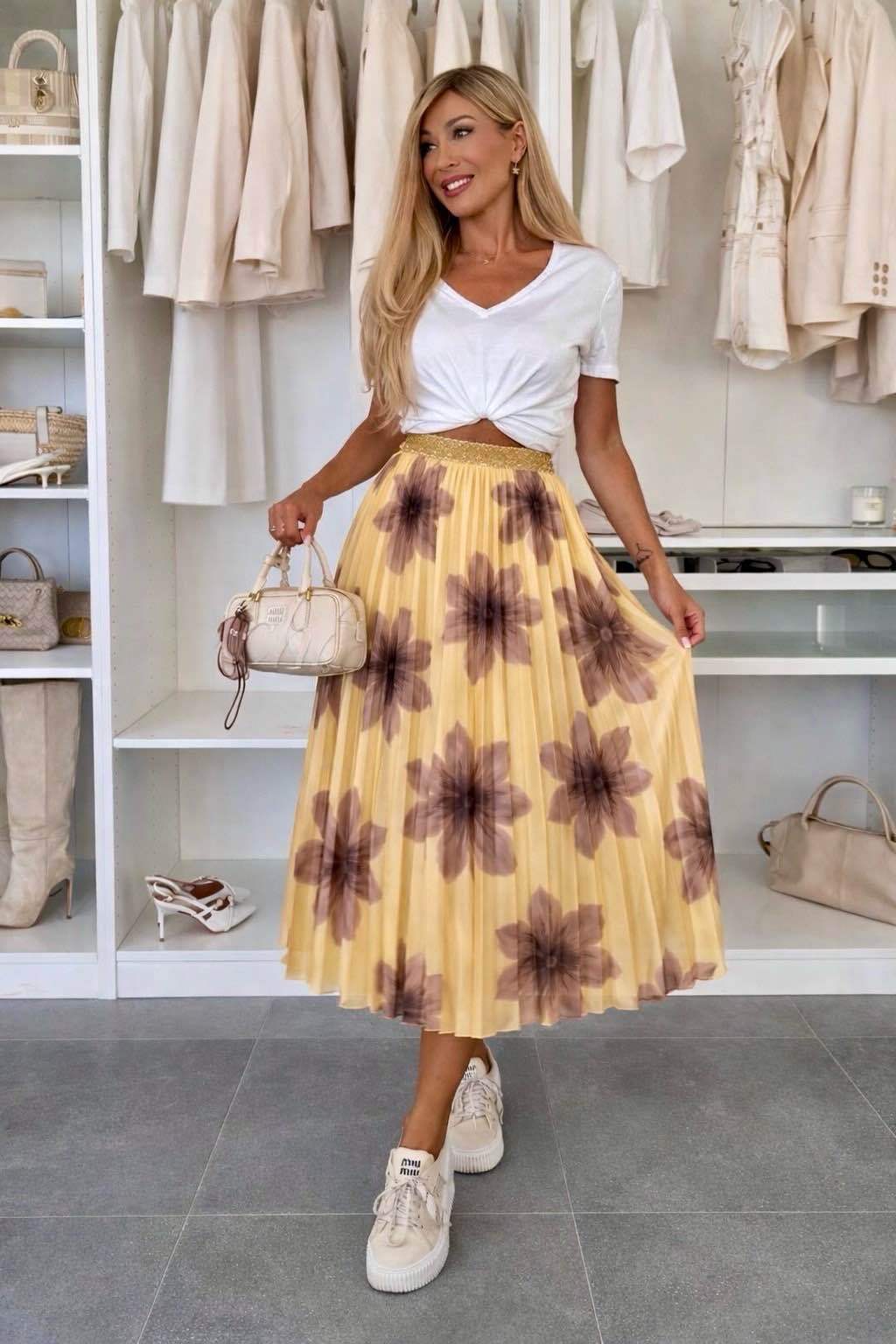 Jupe Plissé Satiné Imprimé Bande Dorée Taille Élastique taille unique (36/42)