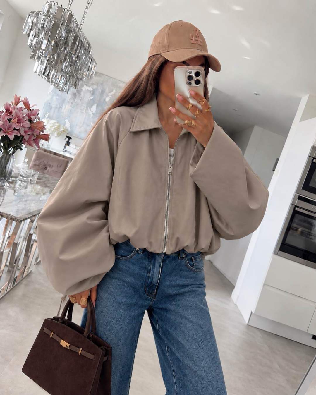 Veste courte zippée à manches ballon volumineuses