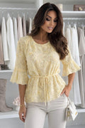 Blouse Texturé Avec Lien Manches Évasé
