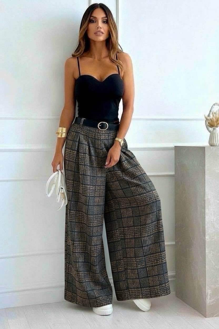 Pantalon magique  fluide à carreaux  du 36 au 50(taille unique) avec ceinture 95% POLYESTER 5% ELASTHANE plusieurs coloris