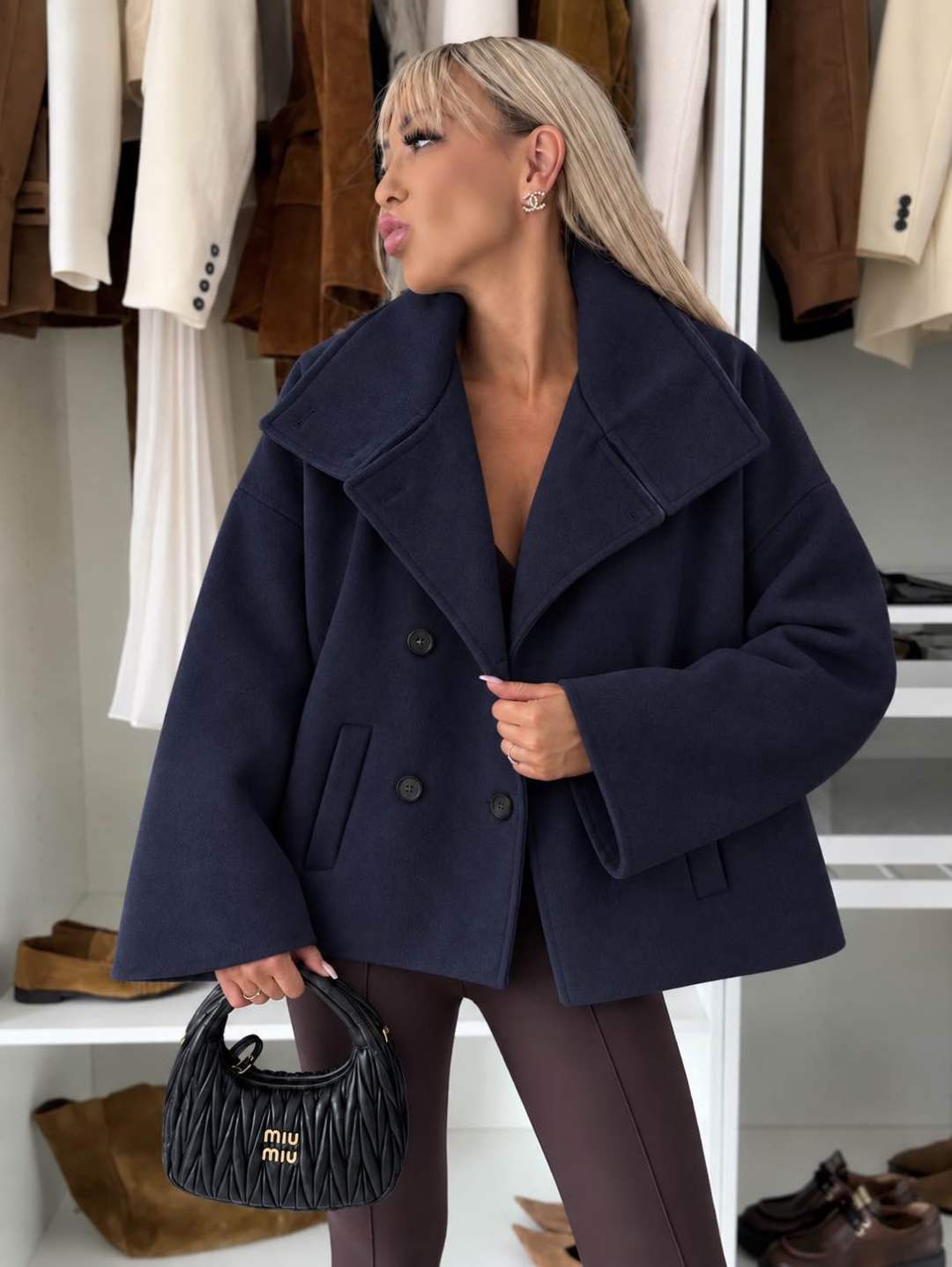 Manteau Avec Doublure  effet laine à col montant et boutonnage