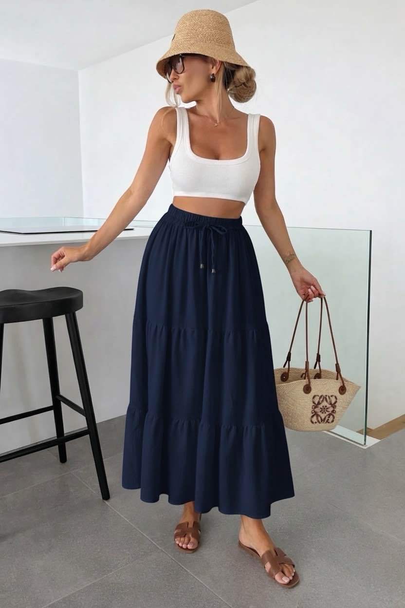 Jupe longue  fluide à volants taille unique (36/42)