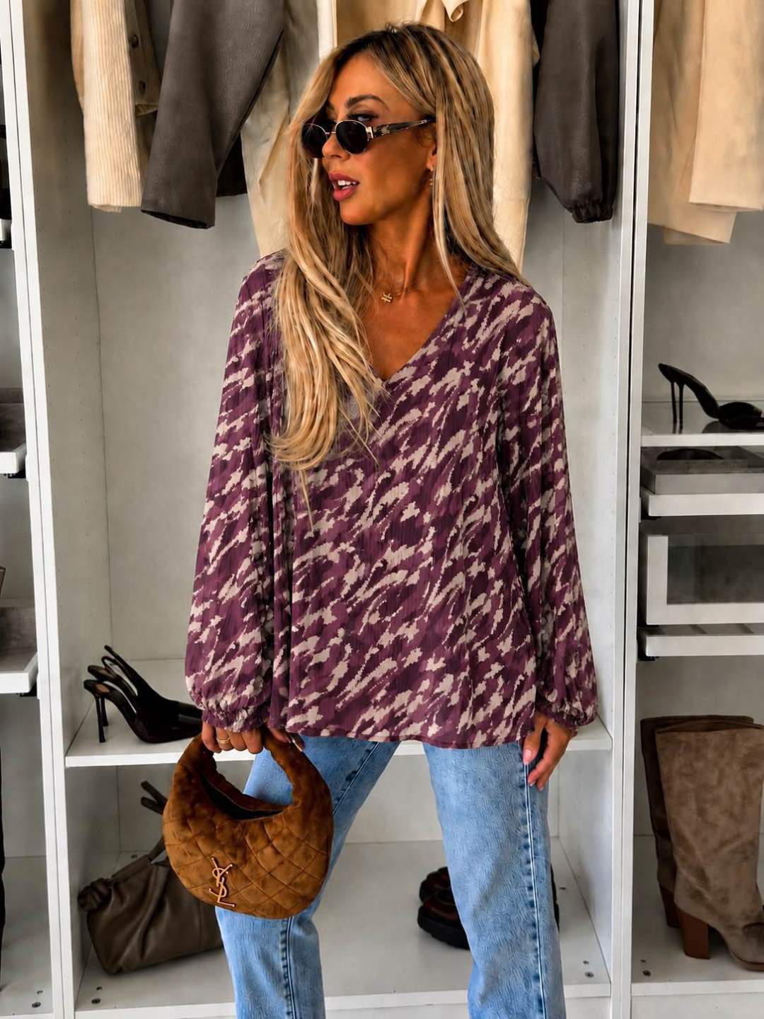 Blouse Col V – Imprimé Animal Doublure Viscose
