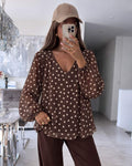 Blouse Col V – Imprimé Pois Doublure Viscose