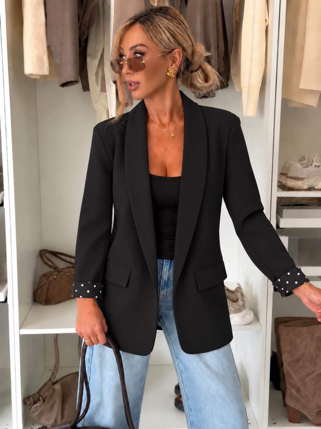 Veste blazer à revers pois avec doublure