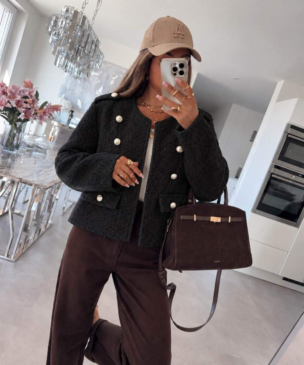 Veste Teddy officier courte à boutons dorés