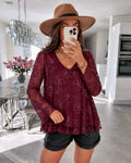Blouse col V  à volant avec broderies florales et sequins taille 36/4295% POLYESTER 5% ELASTHANE