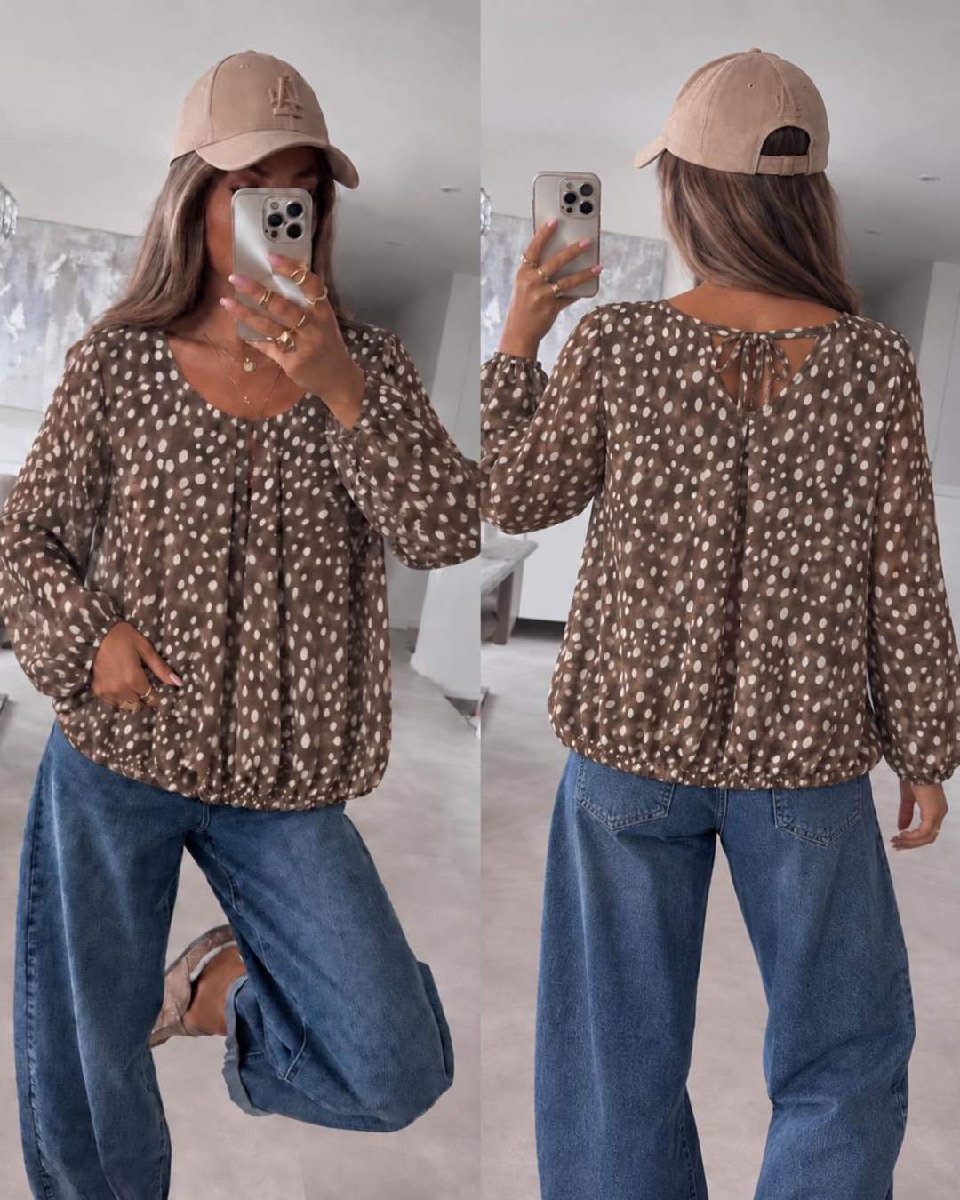 Blouse fluide imprimée Biche Bambi  à bas élastiqué  et dos noué Doublure Viscose taille (36/42) taille unique 95% POLYESTER 5% ELASTHANE