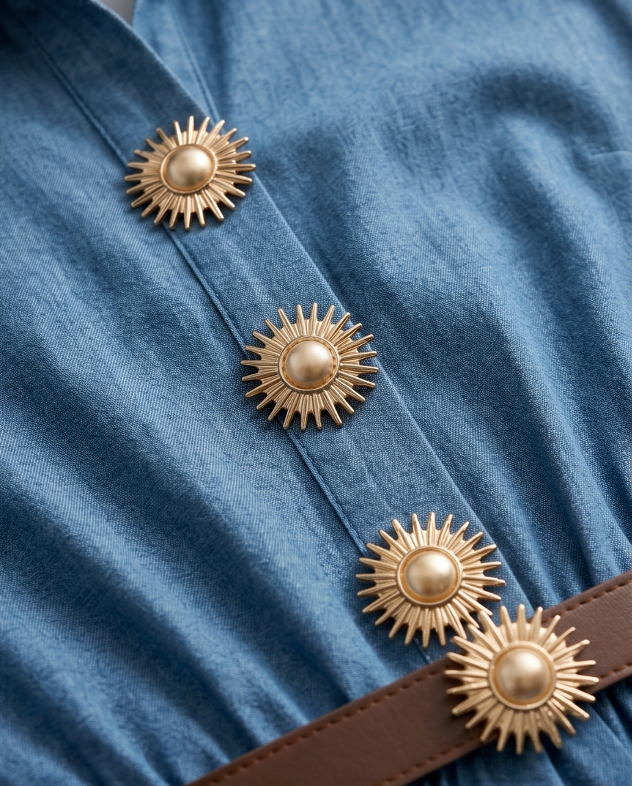 Robe Chemise Denim À Broche Dorée95% coton5% EA taille unique (36/42)