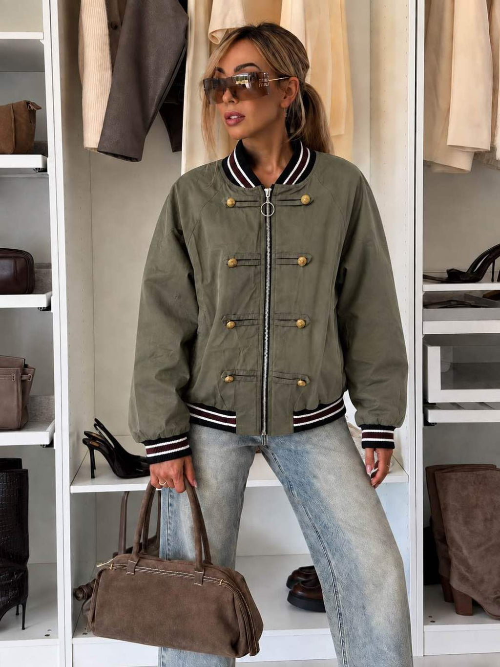 Veste Bomber Style Officier Femme – Fermeture Zippée & Finitions Contrastées