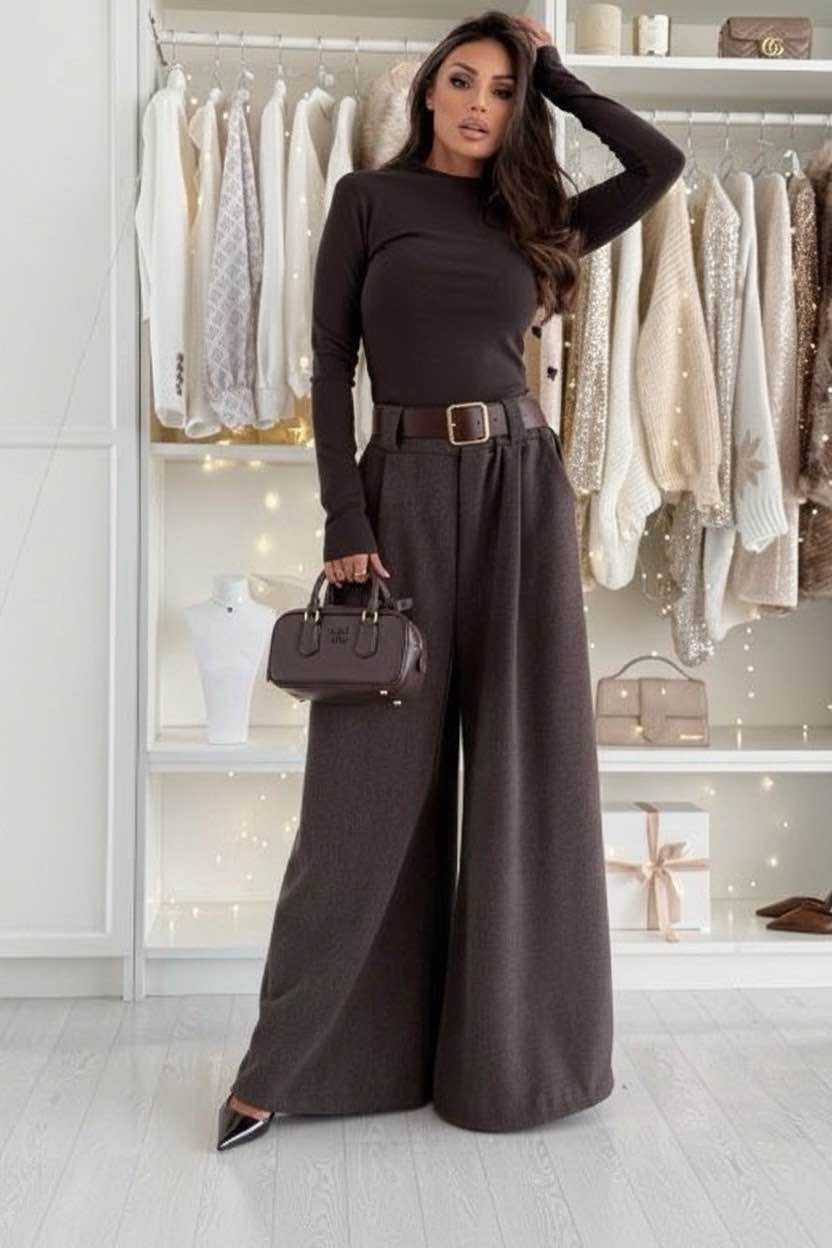 Pantalon effet Laine Très Doux Et Confortable Avec Ceinture