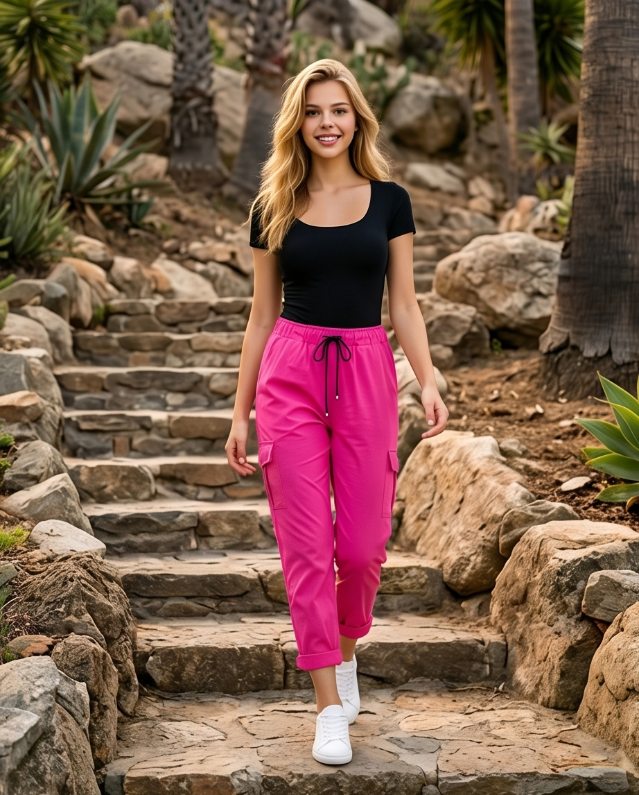 Pantalon cargo taille unique (36/40)coloris rose fushia