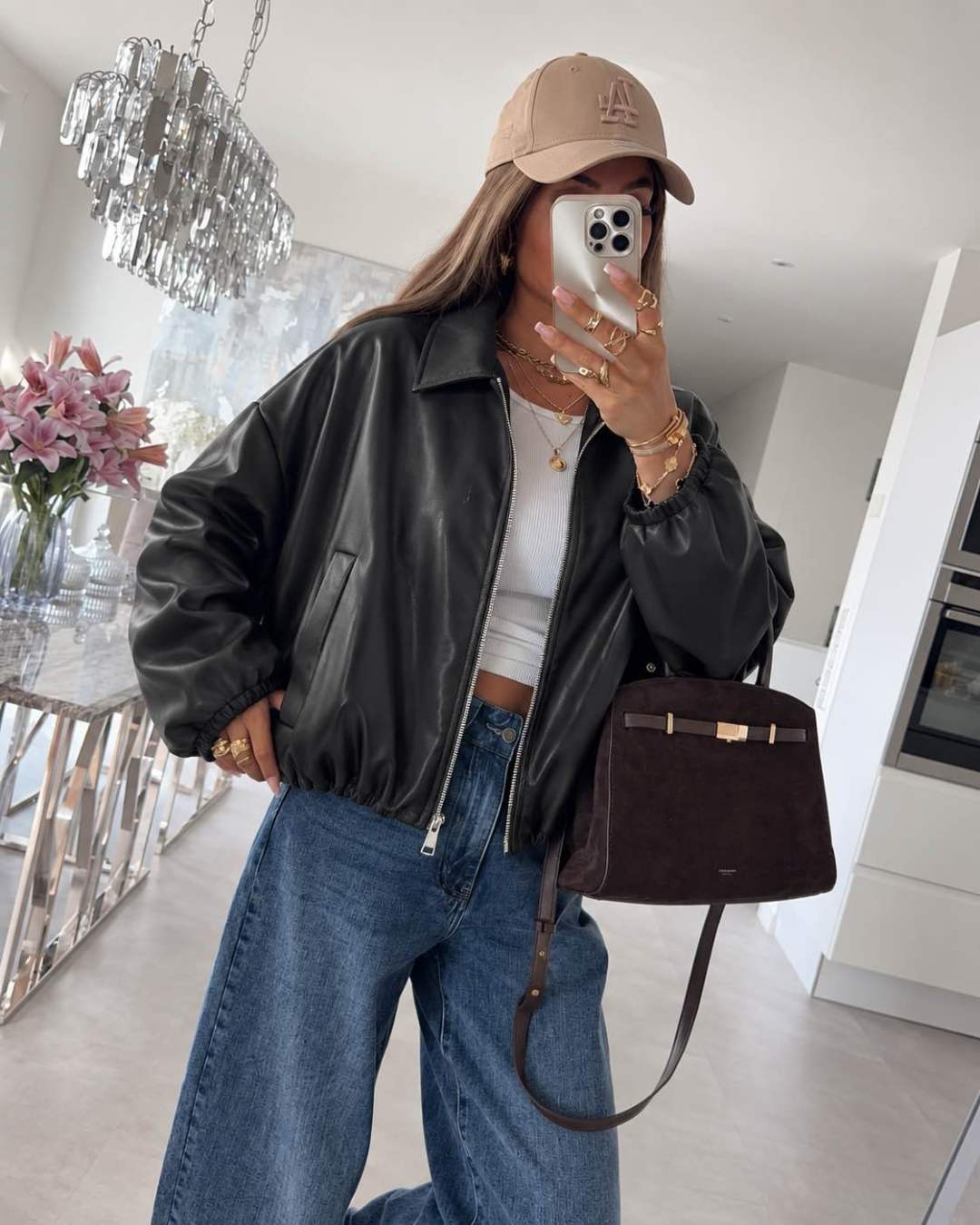 Veste bomber oversize en similicuir à col chemise et bas élastiqué