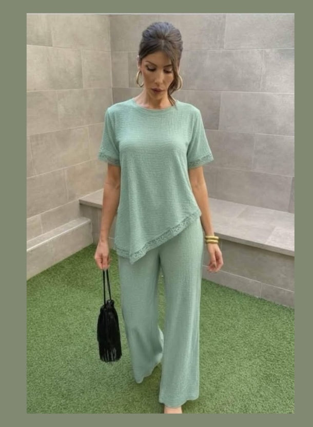 Ensemble grande taille Texturé Détail Dentelle Asymétrique taille (44/48)95% POLYESTER 5%ELASTHANE