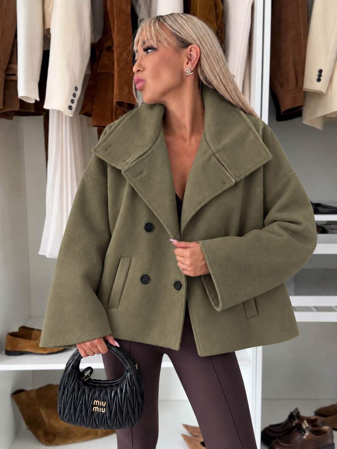 Manteau Avec Doublure  effet laine à col montant et boutonnage
