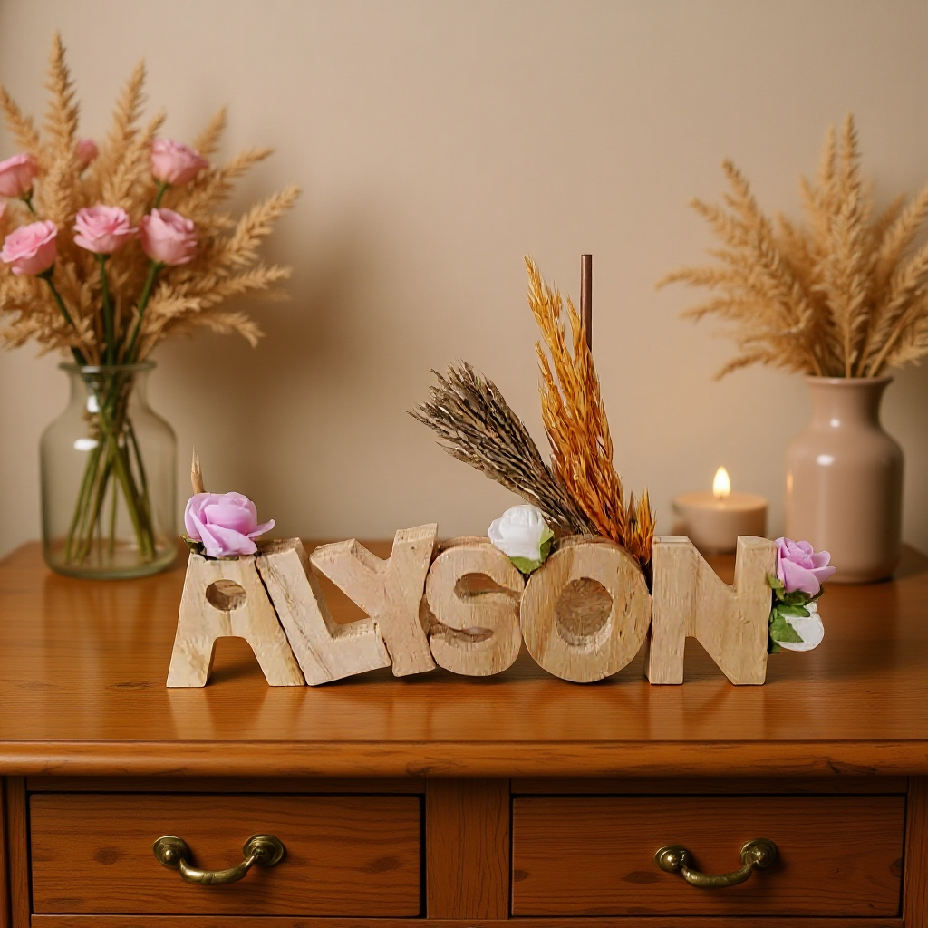 Prénom/phrase/mot en bois artisanal sur commande lettre de 5cm avec ou lampe Led les prix varient suivant le nombre de lettres de prénoms de mots  et de decos les prix peuvent varier de 10 à 30 € devis sur demande pour les mariage /bapteme /anniversaire..