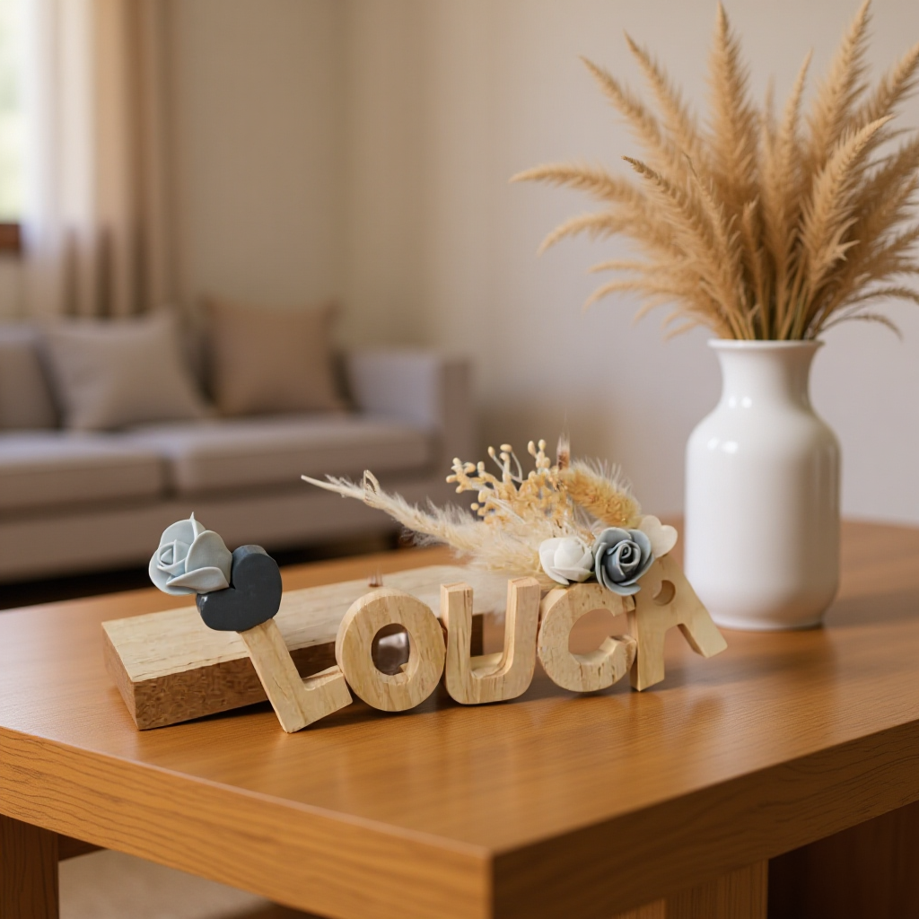 Prénom/phrase/mot en bois artisanal sur commande lettre de 5cm avec ou lampe Led les prix varient suivant le nombre de lettres de prénoms de mots  et de decos les prix peuvent varier de 10 à 30 € devis sur demande pour les mariage /bapteme /anniversaire..