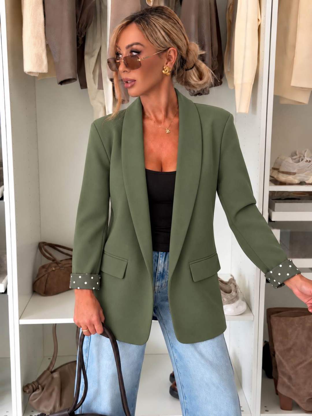 Veste blazer à revers pois avec doublure