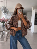 Veste bomber léopard à manches 3/4 et bandes