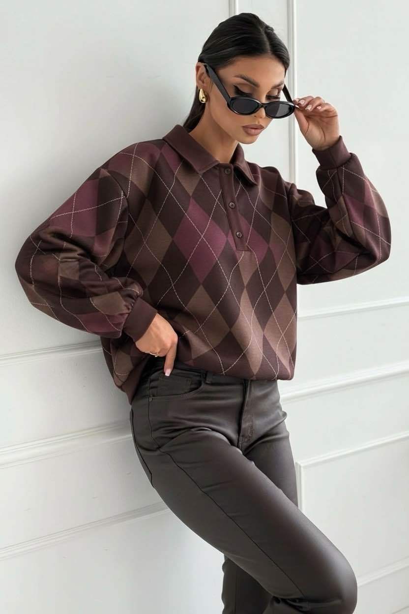 Polo Casual Molletonné À L’intérieur À Carreaux