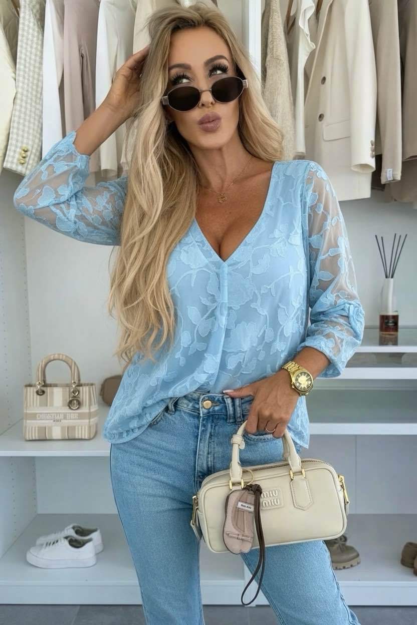 Blouse Col v Broderie Fleuri