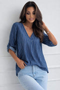 Blouse À Rayures En Coton Col V