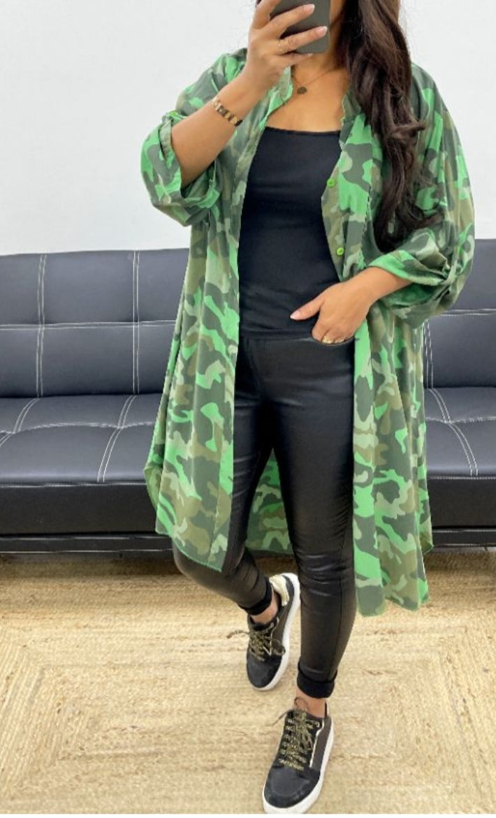 Robe Chemise Longue camouflage oversize taille du 36 au 46