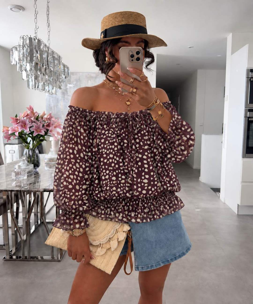 Blouse Épaules Dénudées Imprimé Doublure Viscose Élastique taille unique (36/42)