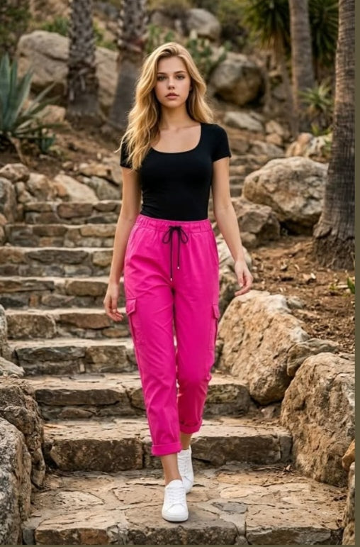 Pantalon cargo taille unique (36/40)coloris rose fushia