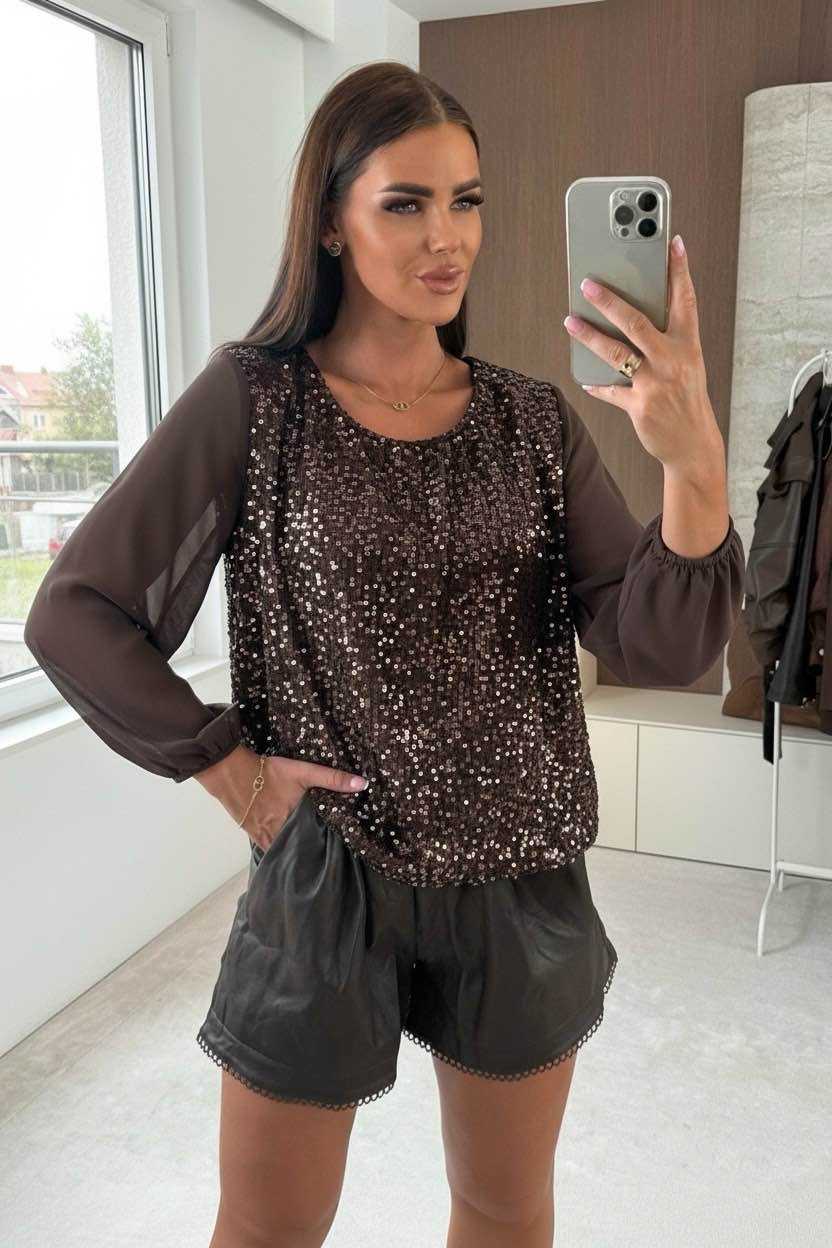 Blouse Sequins Sur Le Devant Avec Doublure