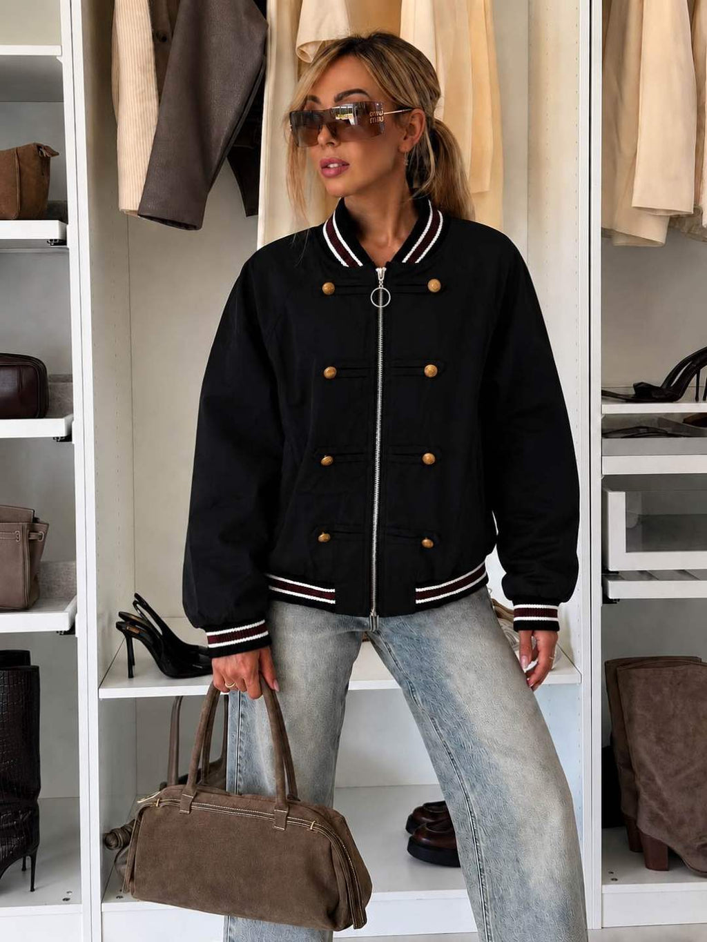 Veste Bomber Style Officier Femme – Fermeture Zippée & Finitions Contrastées
