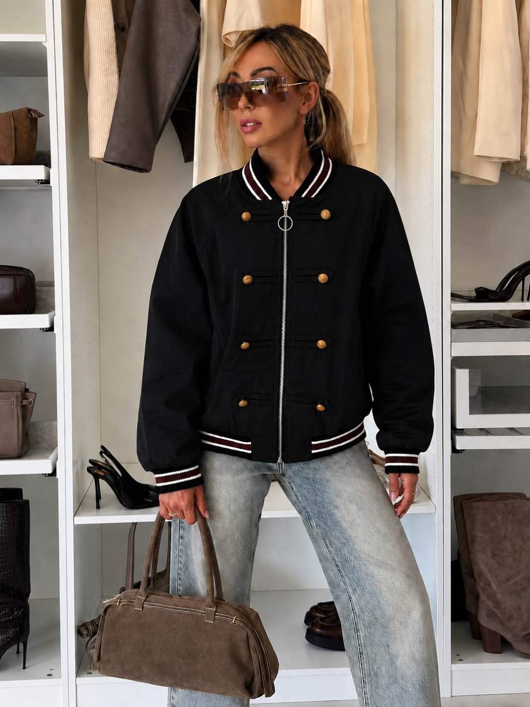 Veste Bomber Style Officier Femme – Fermeture Zippée & Finitions Contrastées