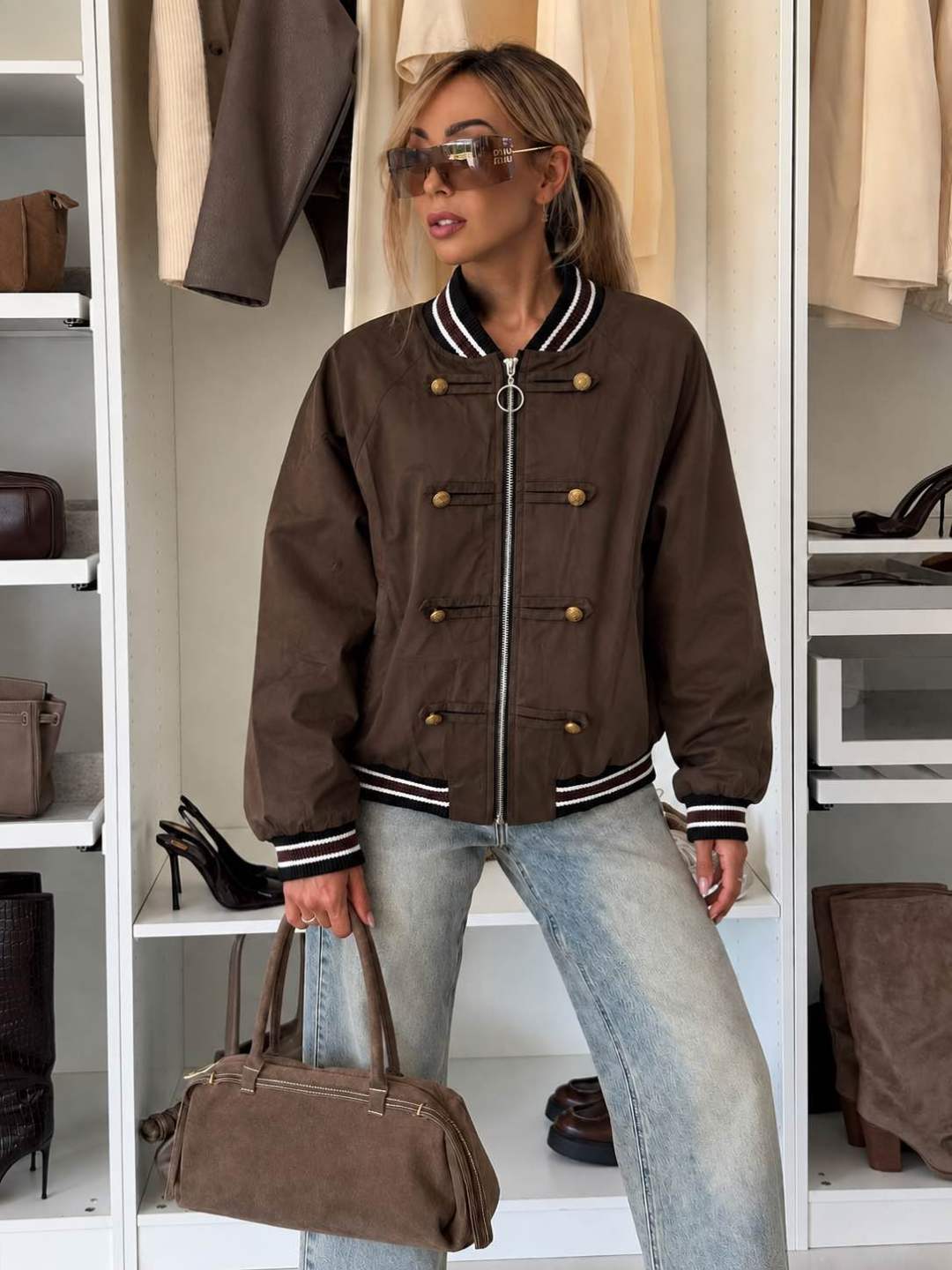 Veste Bomber Style Officier Femme – Fermeture Zippée & Finitions Contrastées