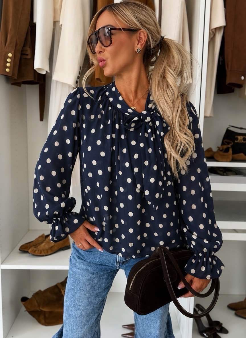 Blouse col noué imprimé manches volantées