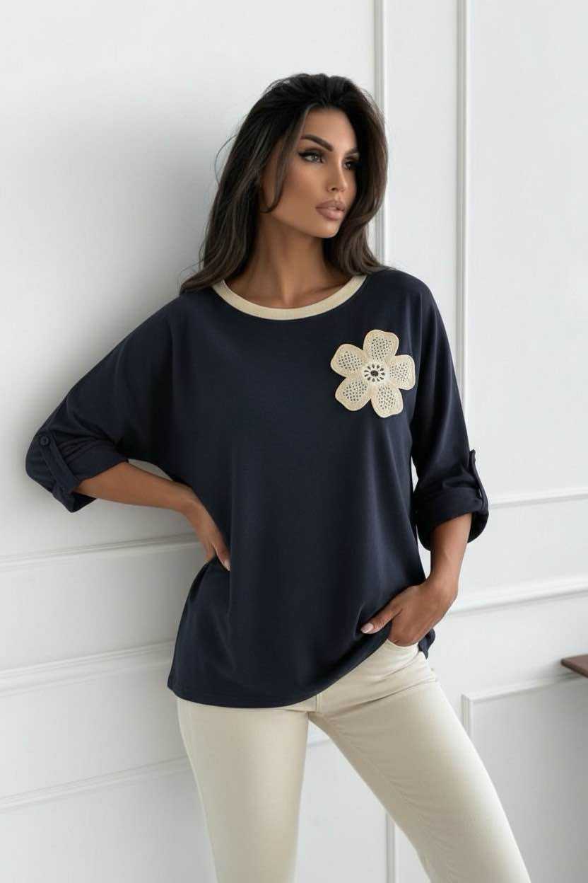 PUL Effet VELOURS Manches Longues Doux Avec Broderie Fleur