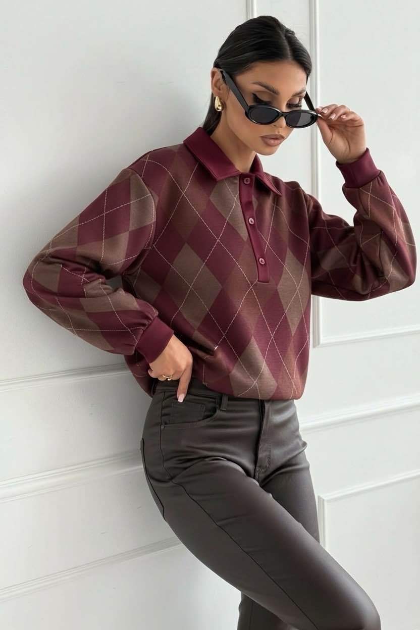 Polo Casual Molletonné À L’intérieur À Carreaux