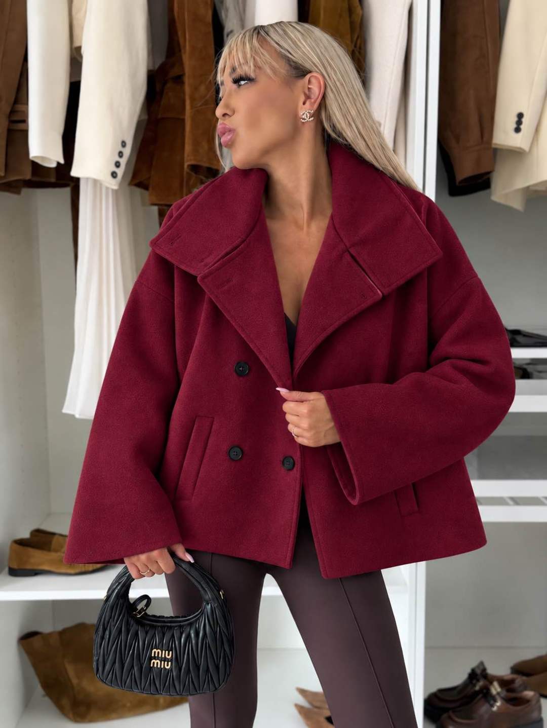 Manteau Avec Doublure  effet laine à col montant et boutonnage