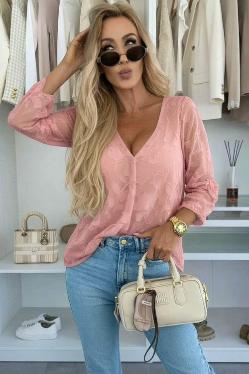 Blouse Col v Broderie Fleuri