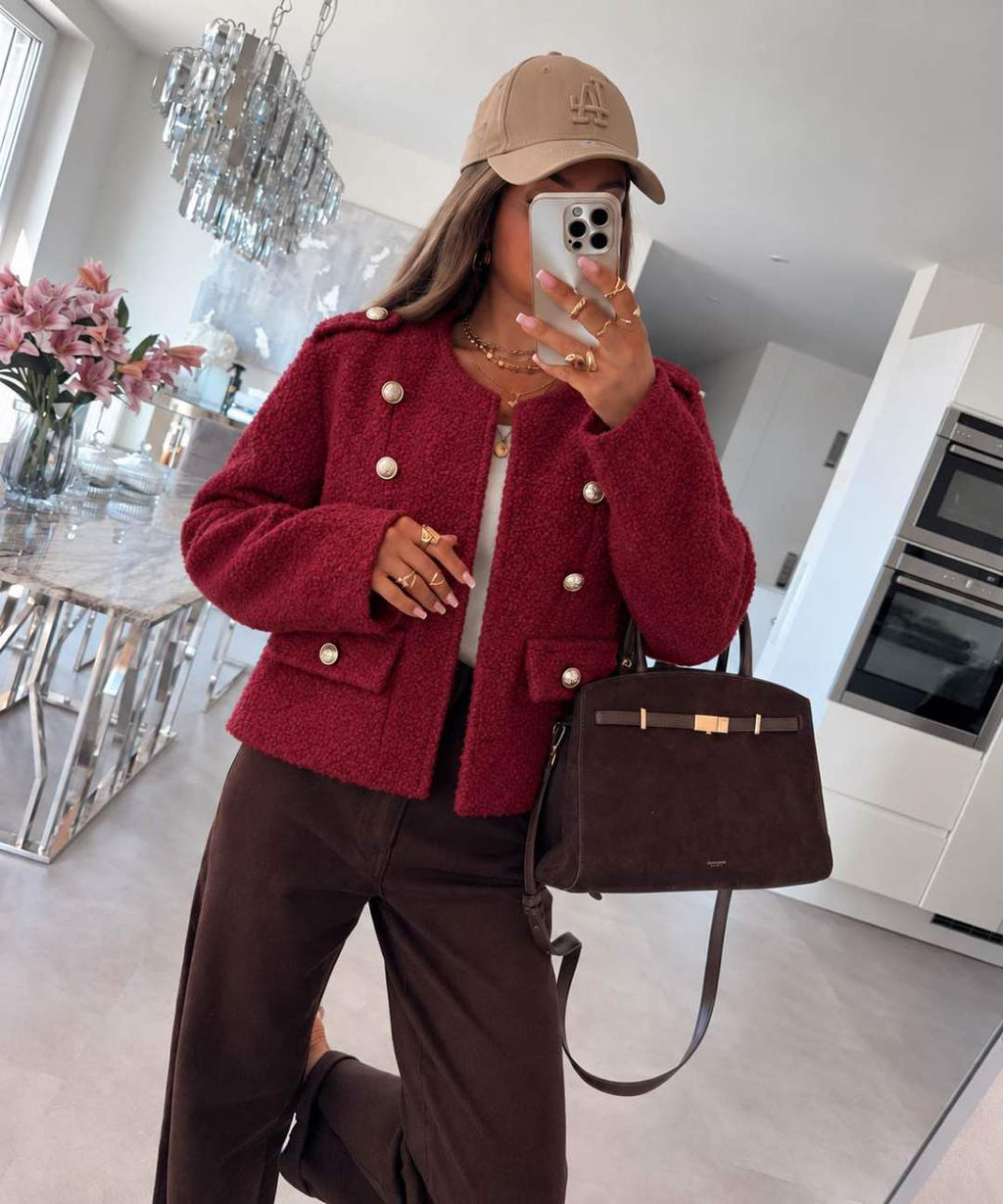 Veste Teddy officier courte à boutons dorés