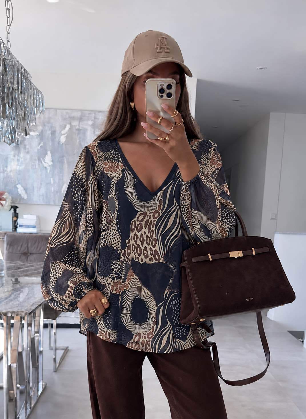 Blouse Col V Imprimé Avec Doublure Viscose  taille 36/42 95% POLYESTER 5% ELASTHANE
