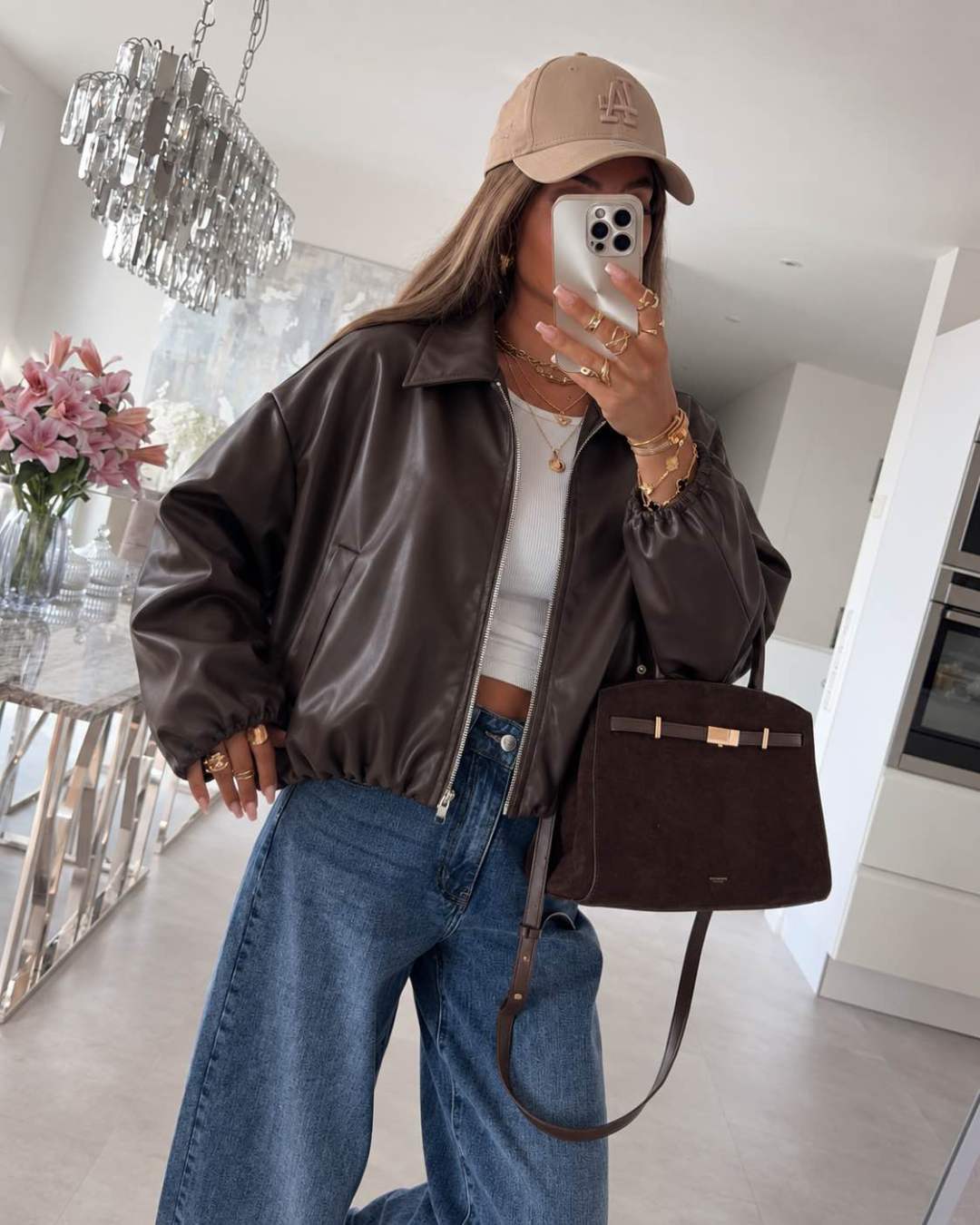Veste bomber oversize en similicuir à col chemise et bas élastiqué