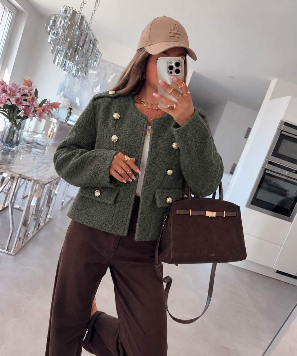 Veste Teddy officier courte à boutons dorés