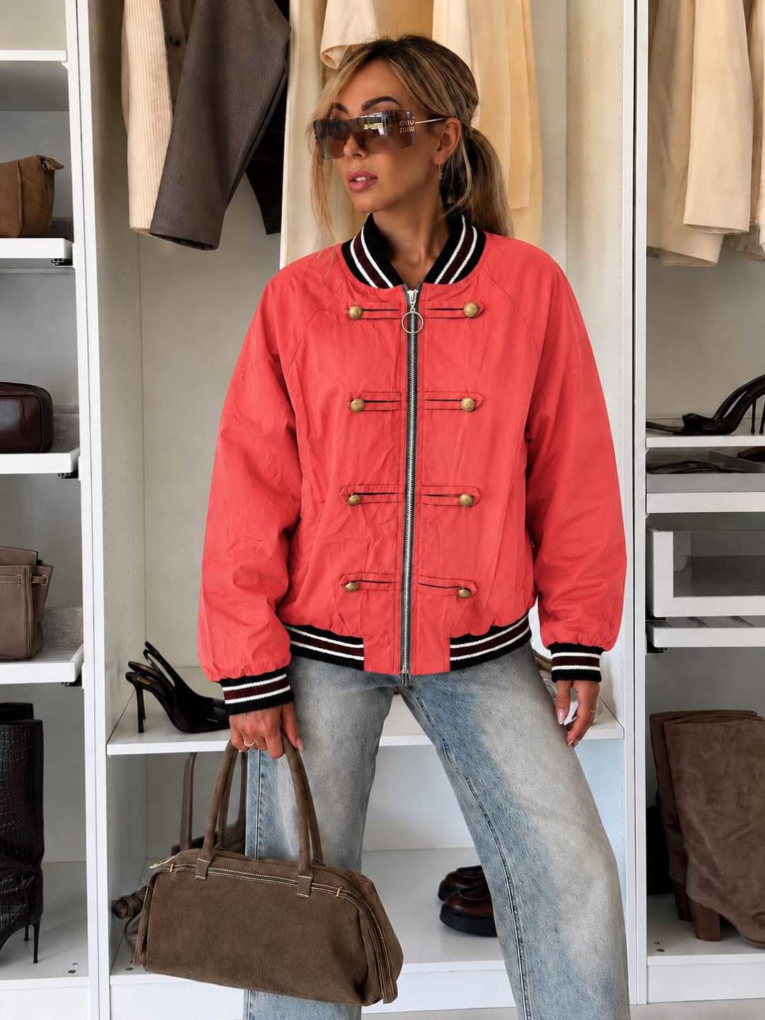 Veste Bomber Style Officier Femme – Fermeture Zippée & Finitions Contrastées