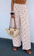 Pantalon Large Plissé Imprimé Fleuri Avec Doublure Taille Élastique du 36 au 46 95% POLYESTER 5% ELASTHANE rose pastel doublée
