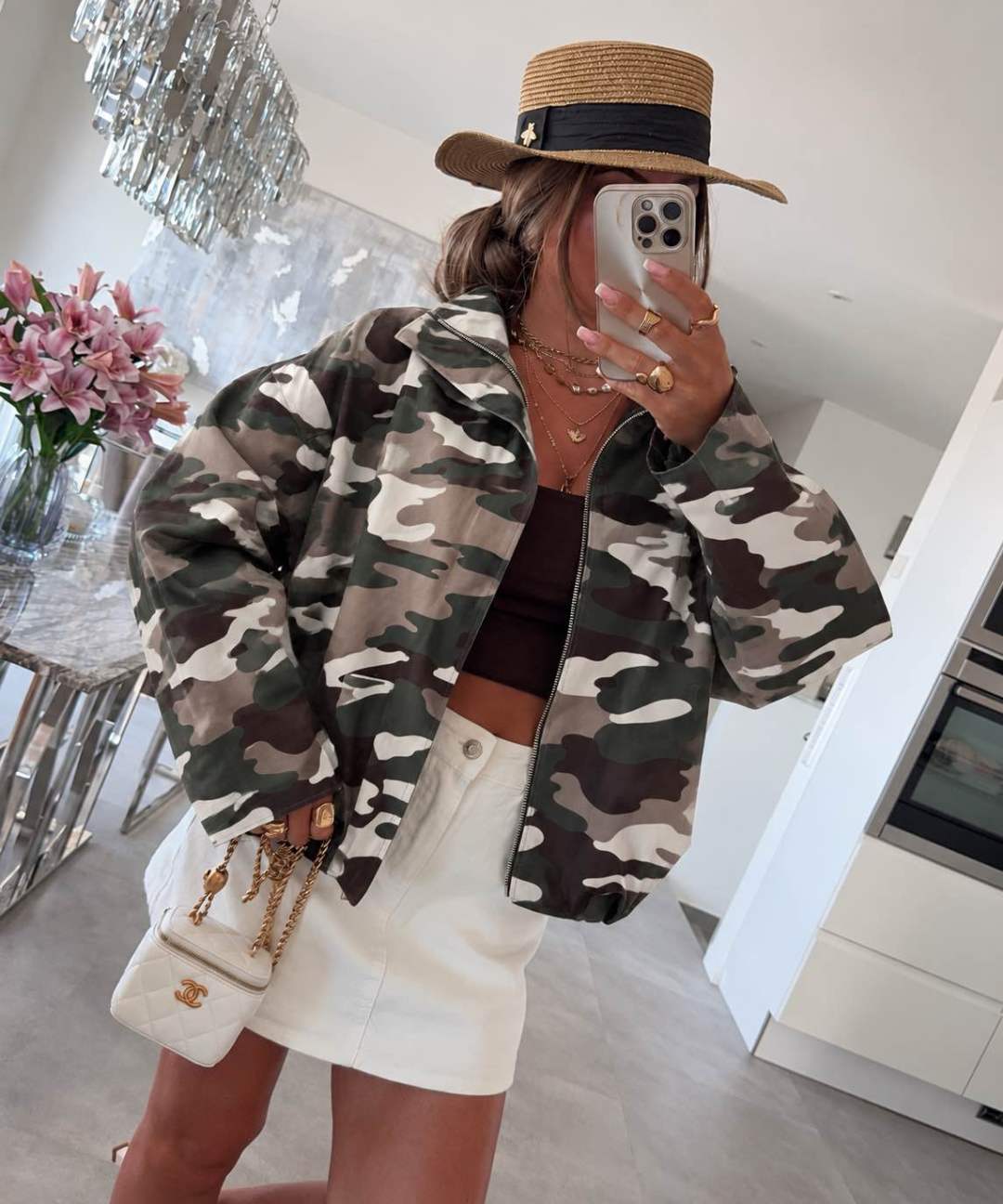 Veste oversize zippée Camouflage  – Manches larges Avec Poches