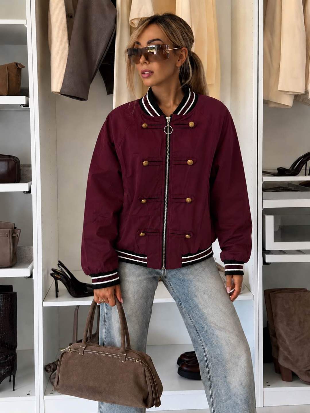 Veste Bomber Style Officier Femme – Fermeture Zippée & Finitions Contrastées