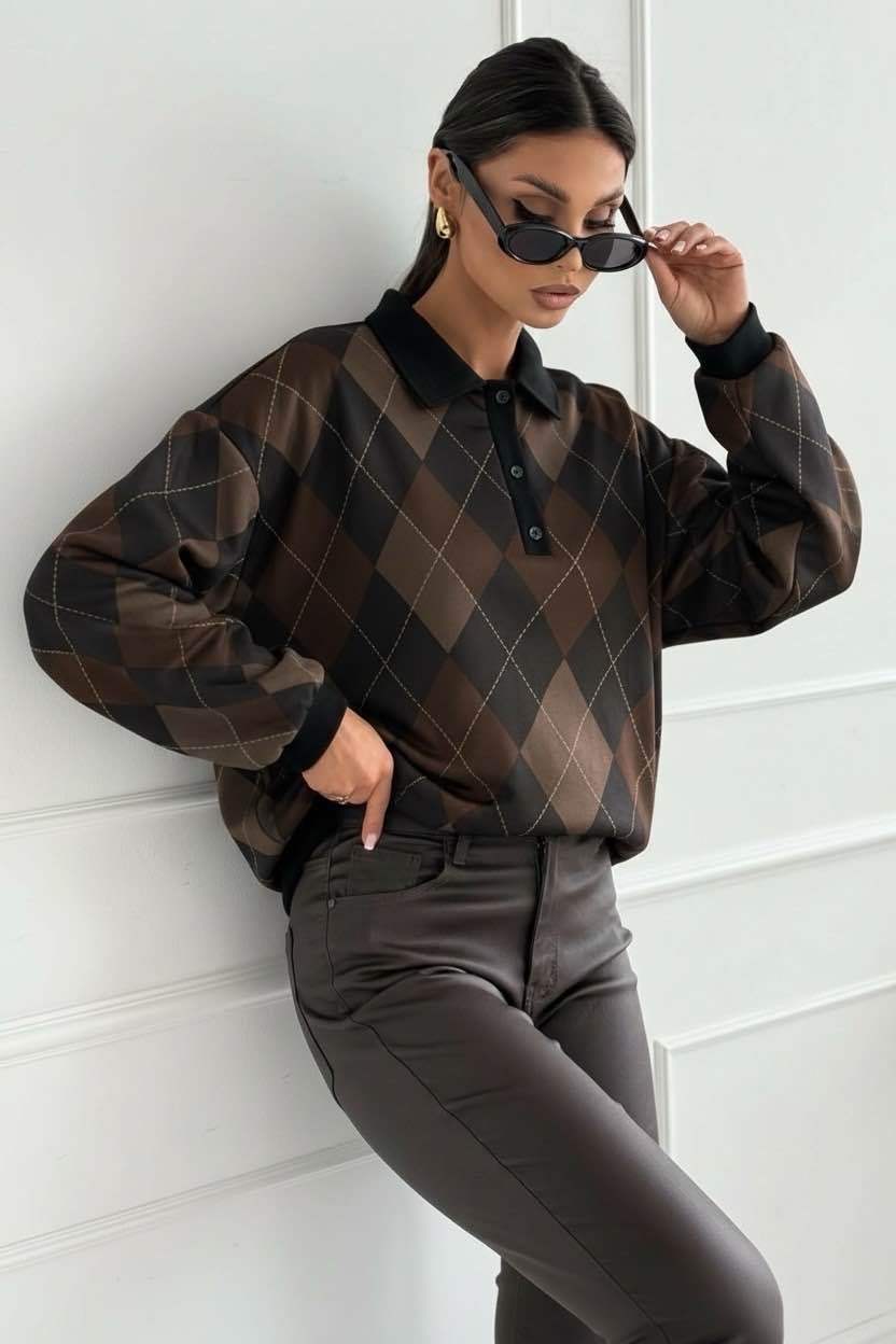 Polo Casual Molletonné À L’intérieur À Carreaux