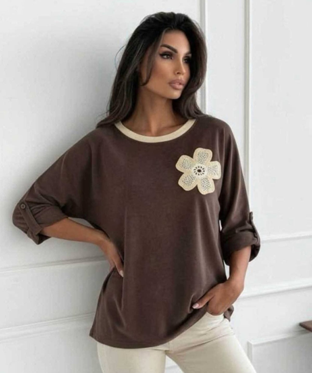 PUL Effet VELOURS Manches Longues Doux Avec Broderie Fleur